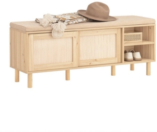 SoBuy Schuhbank FSR163, Schuhbank mit Sitzfläche, Schuhschrank schmal mit Schiebetüren, Sitzbank mit Stauraum Dielenbank Schuhtruhe Sitzkommode Schuhregal