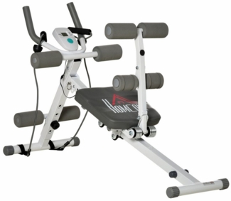 HOMCOM Bauchtrainer 2-in-1, mit Bauchmuskelbank, höhenverstellbar, mit LCD-Anzeige (Bauchtrainer, 1-St, Bauchmuskeltrainer), für Muskelaufbau, Fitness, belastbar bis100 kg, Stahl, Weiß+Grau