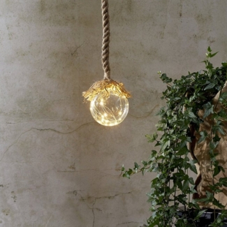 Glaskugel "Jutta", 15 LED-Lichter, 10 cm Ø, 140 cm