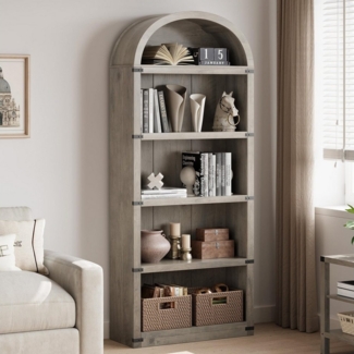 GarveeMore Bücherregal Bücherregal 5 Regal Bogen Bücherregal Display Storage Rack für Zuhause