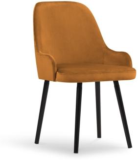 Micadoni Samtstoff Stuhl Flint | Bezug Orange | Beinfarbe Black Beech Wood