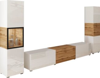 INOSIGN Wohnwand BERLIN III, (Komplett-Set, 3-St), moderne grifflose Mediawand Breite 260 cm, Vitrine mit Verglasung