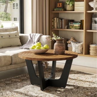 Tribesigns Couchtisch 80 cm Beistelltisch, Wohnzimmertisch mit ringförmiger Nut, Sofatisch