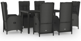 vidaXL 7-tlg. Garten-Essgruppe mit Kissen Schwarz und Grau Poly Rattan 3185062