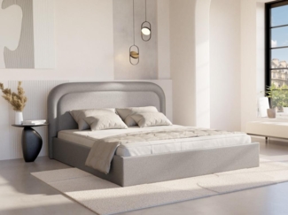 Vente-unique - Bett mit Bettkasten - 180 x 200 cm - Melierter Stoff - Hellgrau - FIREZA