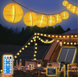Salcar LED-Lichterkette LED Lichterkette Lampion Außen, Solar-, Batterie-, Steckdosen-Betrieb, 50-flammig, 15M 50 LED-Lampions, IP44, 8 Modi, Solarbetrieb