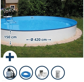 Waterman Rundpool Stahlwandpool Set (6-teilig) hoch rund Baltimore 4 (Beckenset), verzinkte Stahlwand