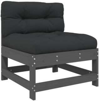 vidaXL Mittelsofa mit Kissen Grau Massivholz Kiefer 825550