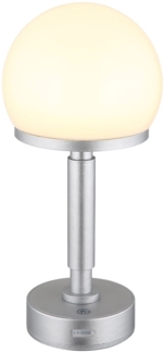 LED Tischleuchte, Touchdimmer, Pilz, Akku, silber, H 29,5 cm