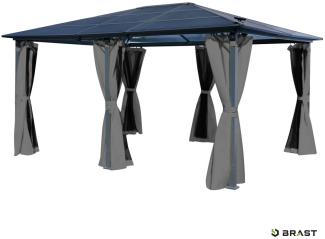 BRAST Alu-Pavillon Premium 3.6x4.8m grau LED festes Dach wasserdicht + Moskitonetz