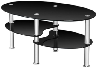 COSTWAY Glastisch, Couchtisch Glas, Oval, Metallrahmen, 50x90x45cm, schwarz