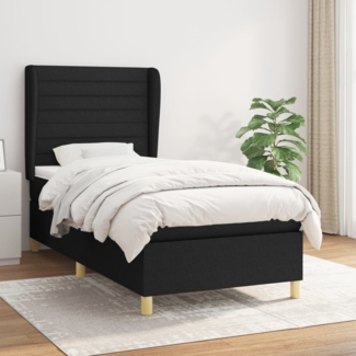 vidaXL Boxspringbett mit Matratze Schwarz 90x190 cm Stoff 3128567