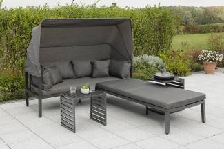 YOURSOL Argos Insel mit Auflagen und Kissen in Grau, Aluminium, Gartenlounge, Loungemöbel Set