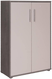 Dmora 2-türiger MehrzweckschrankAngie, Hilfsschrank, Schuhschrank, Multifunktions-Bücherregal mit 2 Türen, 79x34h118 cm, Zement und Weiß
