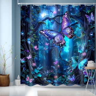 Duschvorhang Blau 180x200 Bunt Motiv Wasserdicht Trocknend 12 Ringe