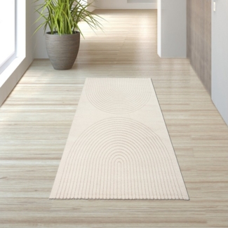 TeppichHome24 Teppich Schlafzimmer Wohnzimmer Teppich Hoch- Tiefeffekt Bogenmuster Creme, rechteckig, Höhe: 12 mm