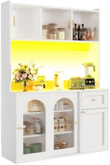 SeedWave Buffet Küchenschrank Mehrzweckschrank mit LED-Beleuchtung, Glas-Schiebetüren Bodenstehendes Küchenbuffet mit 5 verstellbaren Einlegeböden