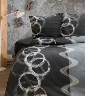 Buymax Bettwäsche Thermo Fleece Winterbettwäsche Sarah, Fleece, 3 teilig, 200x200 cm, Bettbezug Set, Kreise, Grau, Schwarz