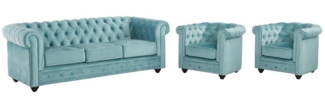 Vente-unique - Couchgarnitur 3+1+1 - Samt - Hellblau - CHESTERFIELD