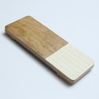 Holztablett - Serviertablett - Dekotablett - rechteckig - Mangoholz - L: 40cm B: 15cm - natur, weiß