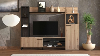 INOSIGN Wohnwand Retimno, inkl. Highboard, TV-Board, Standregal und Wandregal, (Komplett-Set, 4-St), 208 cm, Trendfarben, mit dekorativen schwarzen Streifen, TV bis 58'
