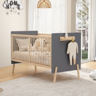 Babybett aus Fichtenholz höhenverstellbar mit abnehmbarer Seitenwand Beistellbett Kinderbett Naturholz Blau