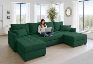 AX LIVING Ecksofas groß Dolceo 287 Sofa dunkelgrün mit Schlaffunktion