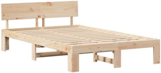 vidaXL Bettrahmen mit Kopfteil Natur 135 x 190 cm Massives Kiefernholz 872659