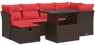 vidaXL 7-tlg. Garten-Sofagarnitur mit Kissen Braun Poly Rattan Akazie 3327784