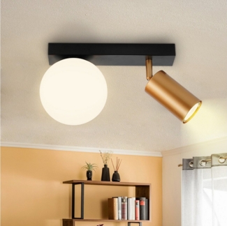 Nettlife Deckenstrahler Deckenlampe Schwarz GU10 Metall Glaskugel E14 Flurlampe Modern, Schwenkbar, LED wechselbar, Deckenbeleuchtung für Flur Küche Wohnzimmer Schlafzimmer