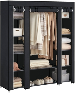 SONGMICS Kleiderschrank, 2er Set, Stoffschrank, mit Kleiderstange und Ablagen, Soffüberzug, für Schlafzimmer, Ankleidezimmer, 150 x 45 x 175 cm, schwarz LBD019B02