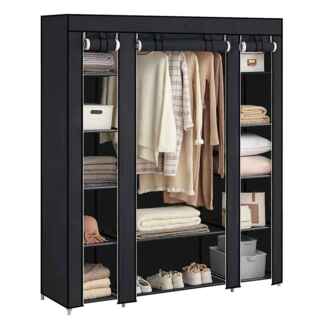 SONGMICS Kleiderschrank, 2er Set, Stoffschrank, mit Kleiderstange und Ablagen, Soffüberzug, für Schlafzimmer, Ankleidezimmer, 150 x 45 x 175 cm, schwarz LBD019B02