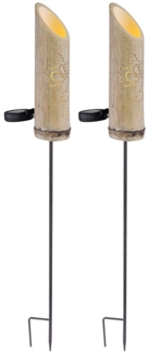 2er Set LED Solar-Steckleuchte, Bambus, Stanzungen, H 79,5 cm