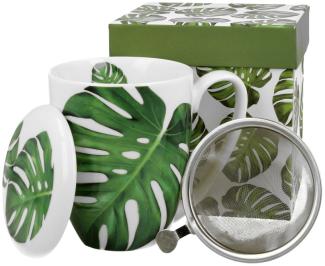 DUO FLORAL 30433 Becher 380 ml mit Teesieb MONSTERA mit Teesieb, New Bone China Porzellan