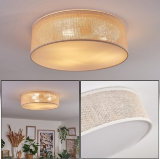 hofstein Deckenleuchte Deckenlampe aus Metall/Papiergeflecht/Kunststoff in Nickel-matt/Natur, ohne Leuchtmittel, runde Deckenleuchte im modernen Boho-Design (40 cm), E27
