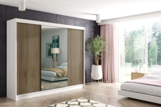ALTDECOR Schiebetürenschrank VILAN (Kleiderschrank Garderobenschrank mit viel Stauraum Moderner Schrank) Spiegel Spiegeltüren Lamellen Schwebetürenschrank LED Beleuchtung