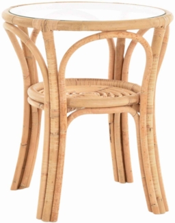 Krines Home Beistelltisch Rattantisch klein Ø 56 cm mit Glasplatte Beistelltisch Kaffeetisch, Wohnzimmertisch rund