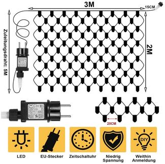 MUPOO LED-Lichternetz 96/144/200/660 LED Lichterketten Weihnachten Lichternetz