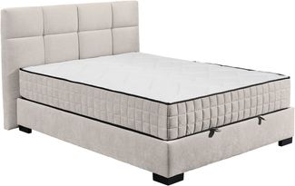 Stella Trading NAGOL A Boxbett 120x200, Sand - Bequemes Bett mit Bettkasten und Premium 9-Zonen-Federkern Wendematratze - 145 x 114 x 214 cm (B/H/T)