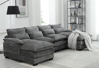 LVHOM Loungesofa 261x134x82 cm (LxBxH) mit Ottomane, frei Kombination, 4-6 Personen, inkl. 4 Polster als Geschenk, Polsterecke/Relaxliege/Chaiselongue/Big-Sofa, Modernes 4-Sitzer-Sofa, Max. 6 Personen, U-förmiges Sofa, luxuriösem Chenille-Stoff, ergono...