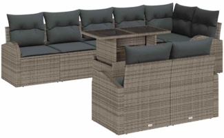 vidaXL Gartensofa-set mit Speicher mit Kissen 9 pcs Grau Poly-Rattan 3348665