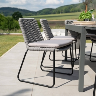 HOME DELUXE Gartenstuhl aus Seilgeflecht BALERO Hellgrau - 8er Set