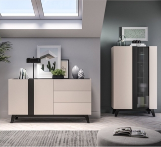 Lomadox Wohnzimmer-Set FRIONA-131, (Mega-Spar-Set, 2-St, Highboard Sideboard), kaschmir schwarz modern Möbelfüße Softclose Glastür