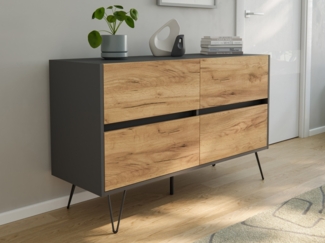 Kommode Dion 120cm 4 SoftClose Schubladen Grafit/Eiche Front : Oak Gold / Grafit