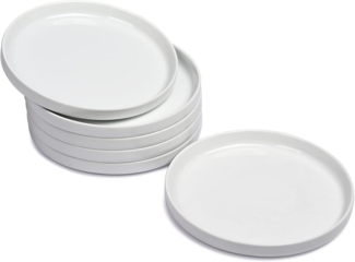 6er Set Weißer Dessertteller Porzellan Φ18cm Speiseteller erhöhter Rand