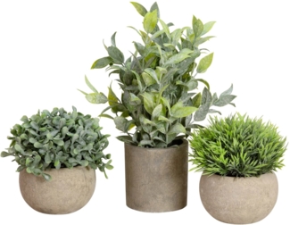 EUROPALMS Tischpflanzen im Dekotopf, Kunstpflanzen, 3er-Set