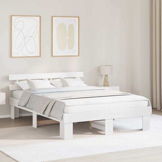 vidaXL Bettrahmen mit Kopfteil Weiß 150 x 200 cm Massives Kiefernholz 872438