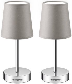 monzana Tischleuchte, Taupe 2er Set, 2er Set 32 cm Stoffschirm E14 Chrom Metall Wohnzimmer Büro