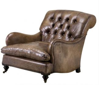 Chesterfield Luxus Echt Leder Ohrensessel New York Vintage Leder Olive von Casa Padrino - Club Sessel