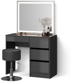 Livinity® Schminktisch Imola, Anthrazit/Anthrazit, mit LED Spiegel und Hocker
